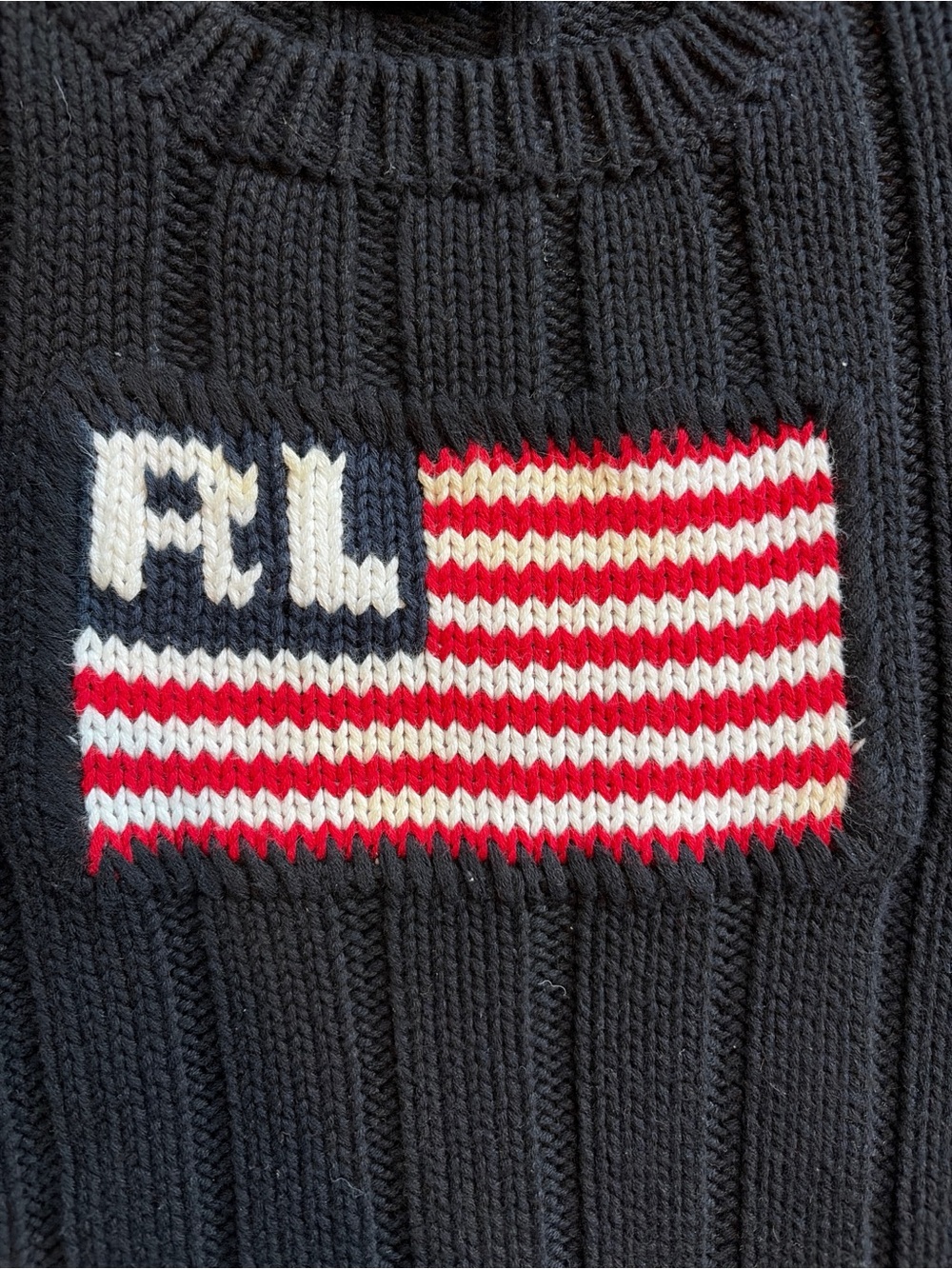 Vintage Polo Jean Co Ralph Lauren Black American Flag Preppy USA 90s Y2K Heavy - Picture 3 of 8